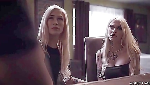 Busty brunette fucks a sexy shemale in a threesome