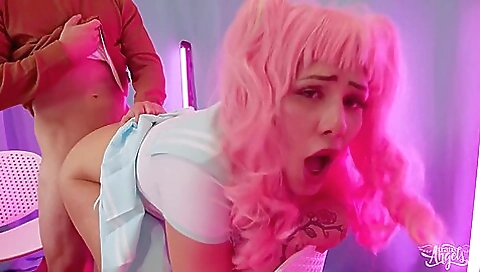 Busty blonde with a tattooed ass gets fucked in reverse