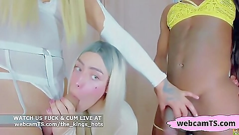 Black shemale and blonde amateur threesome in the ass