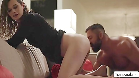 Pale Shemale Lets Her New Handsome Stepdad Bareback Her Ass