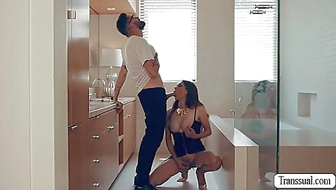 A horny brunette gets fucked by her stepson in the bedroom