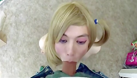 My busty blonde shemale blowjob and blowjob with a massive dick