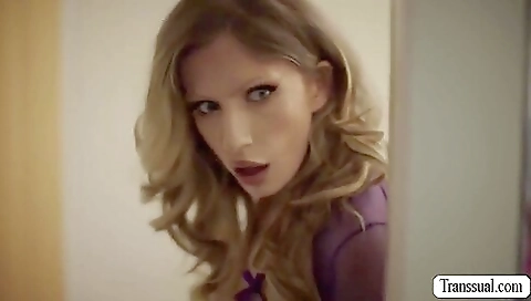 Anally sexy blonde babe wearing stockings under her dress